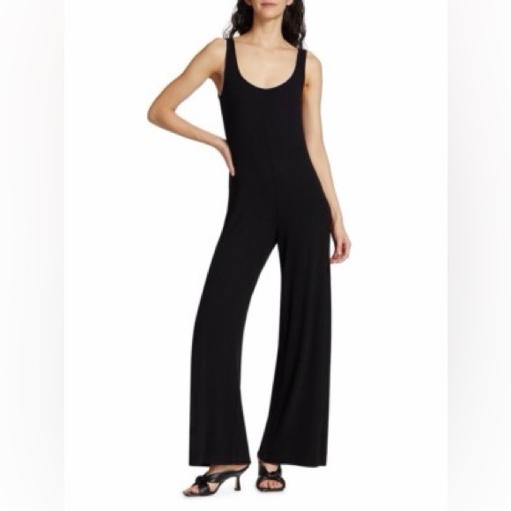L'AGENCE Evette Jumpsuit Black Ribbed Sleeveless Modal Size M Wide Leg Relaxed